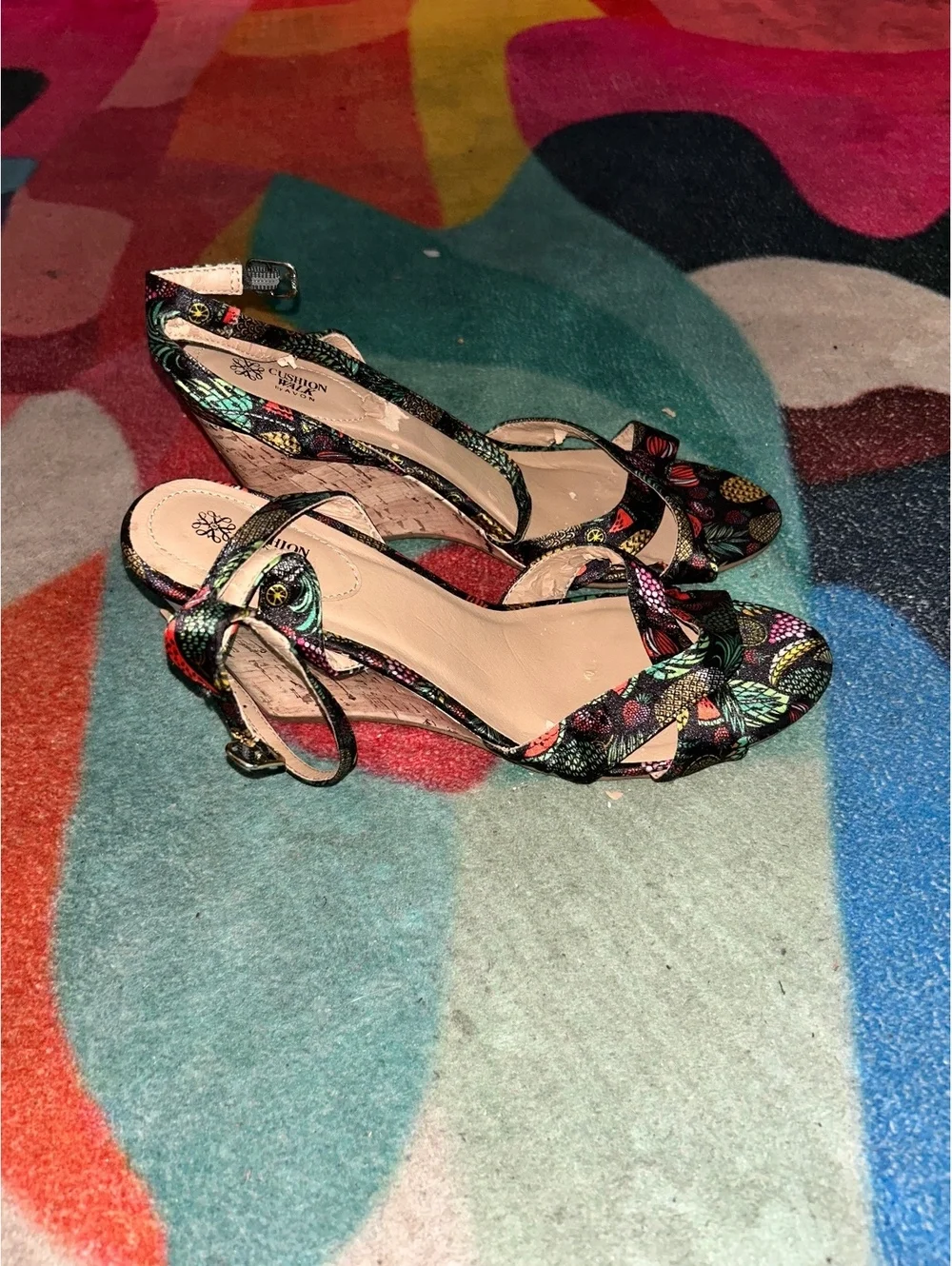 Women's Multicolor Floral Cork Wedge Sandals